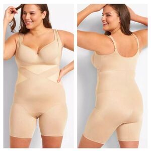 Cacique nude beige open bust firm control mid thigh shaper 14/16 1X